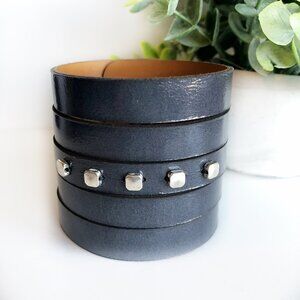 MishaGirl Handmade Midnight Blue Wide Leather Cuff Bracelet